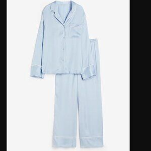 H&M Light Blue with White Piping Satin Pajama Shirt and Pants